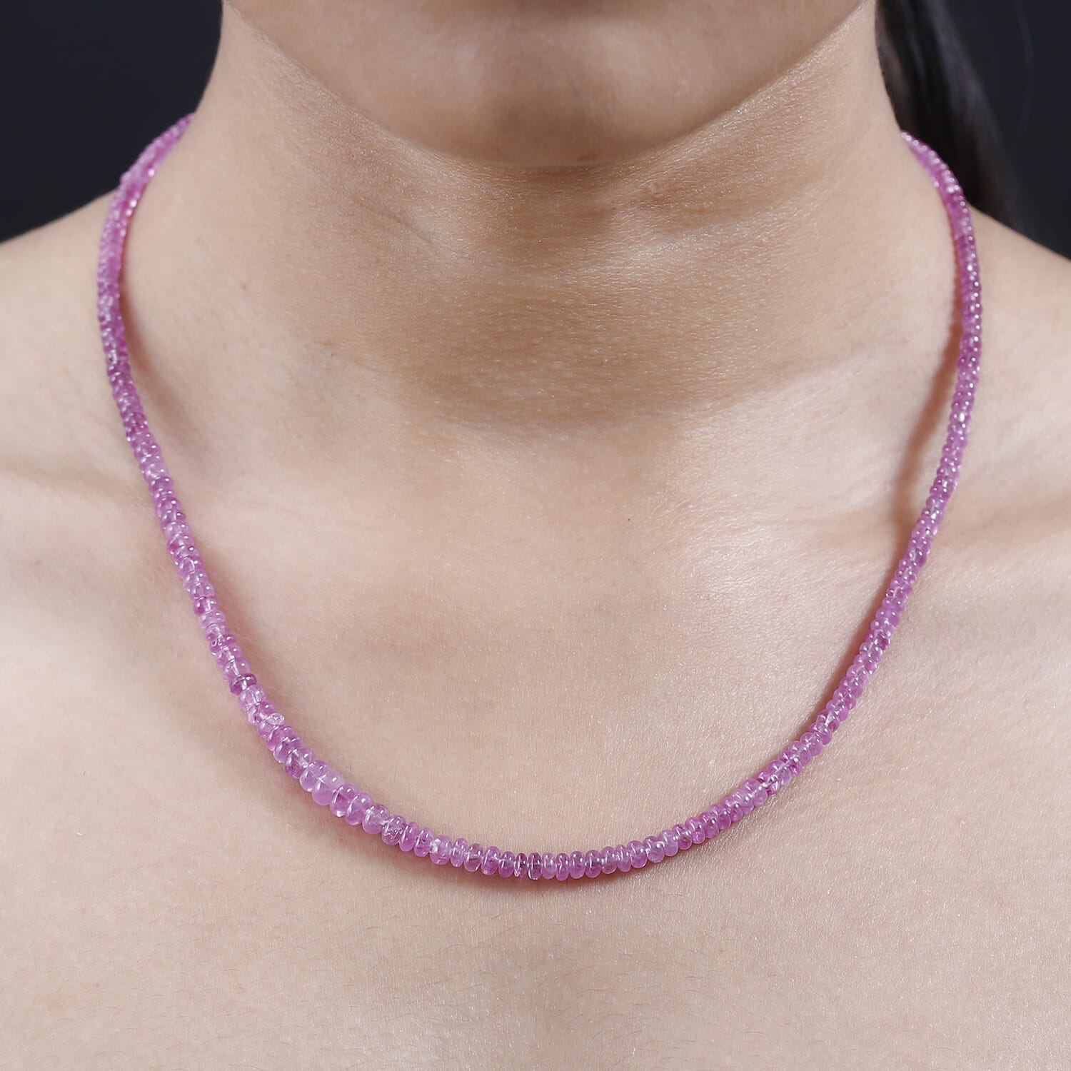 AAAA Rosa Saphir Halskette, AGI zertifiziert und geprüft, ca. 45 cm+ 5 cm extender, 950 Platin ca. 65.00 ct