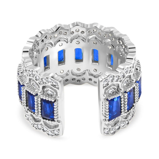 Weißer Zirkonia, Blauer Kristall Ring Messing (Größe 16.00-18.00)