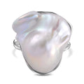 Weißer Barockperlen Ring, 925 Silber rhodiniert (Größe 17.00)