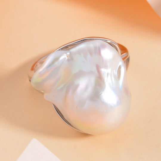 Weißer Barockperlen Ring, 925 Silber rhodiniert