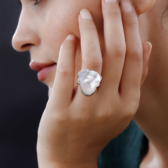 Weißer Barockperlen Ring, 925 Silber rhodiniert