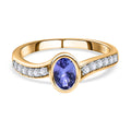 Tansanit, Weißer Zirkon Ring, 925 Silber Gelbgold Vermeil (Größe 17.00) ca. 1.22 ct