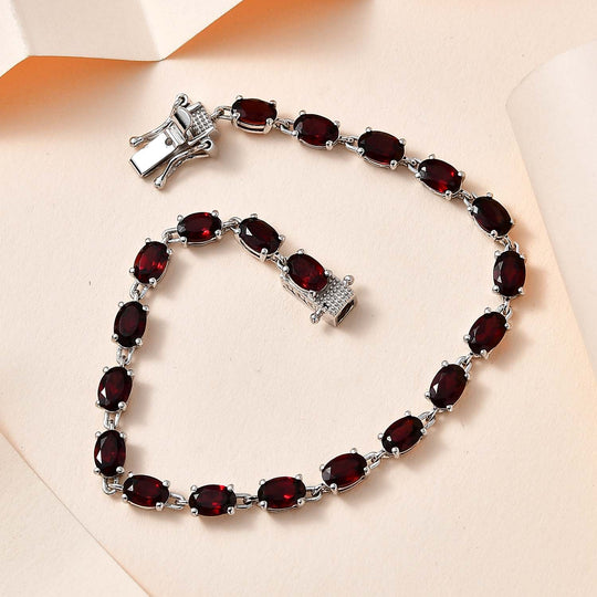 Mosambik Granat Armband ca. 20 cm 925 Silber platiniert ca. 12,28 ct.
