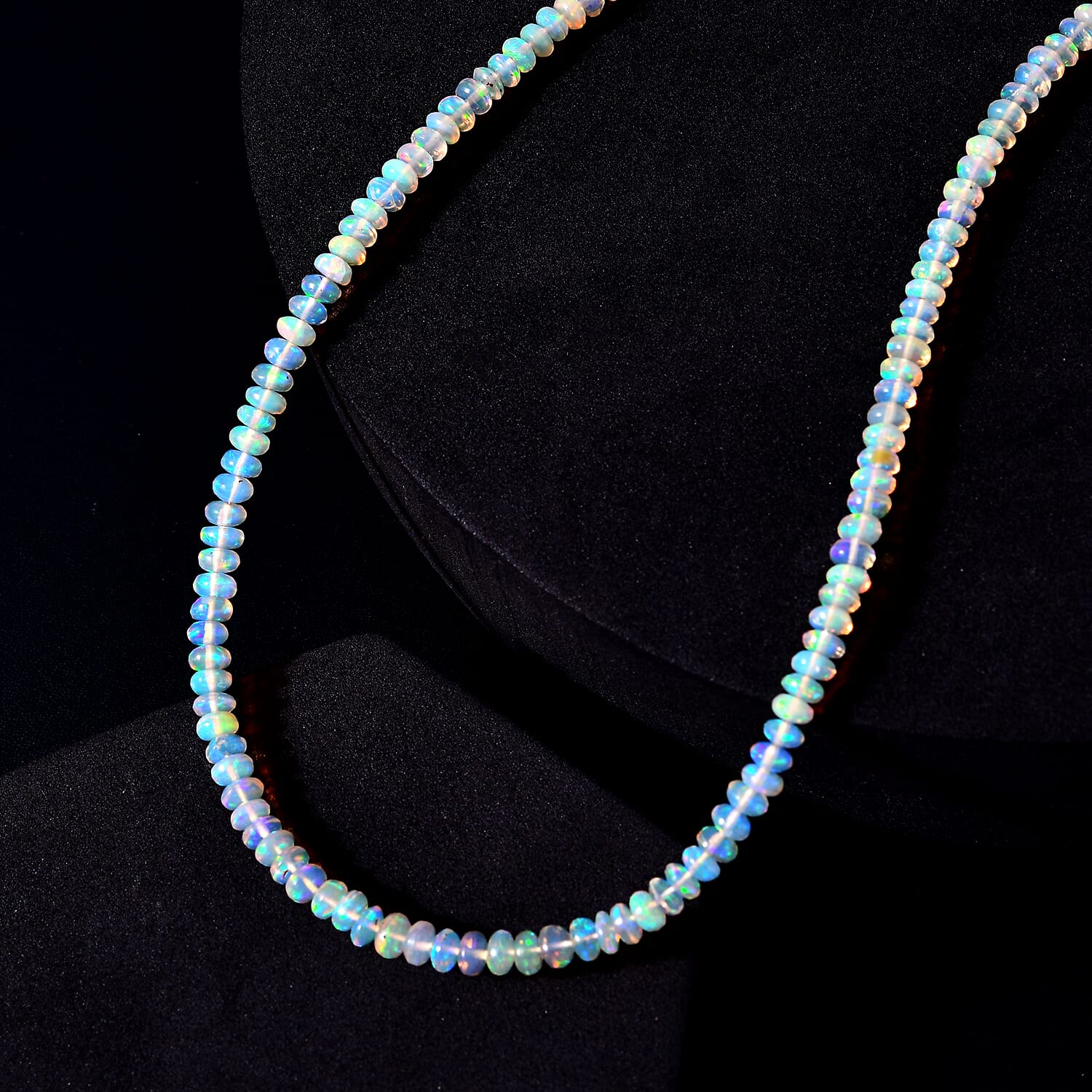 AAAA Natürliche, äthiopische Welo Opal Halskette, AGI zertifiziert und geprüft, ca. 45 cm+ 5 cm Extender, 585 Gelb Gold ca. 40.00 ct