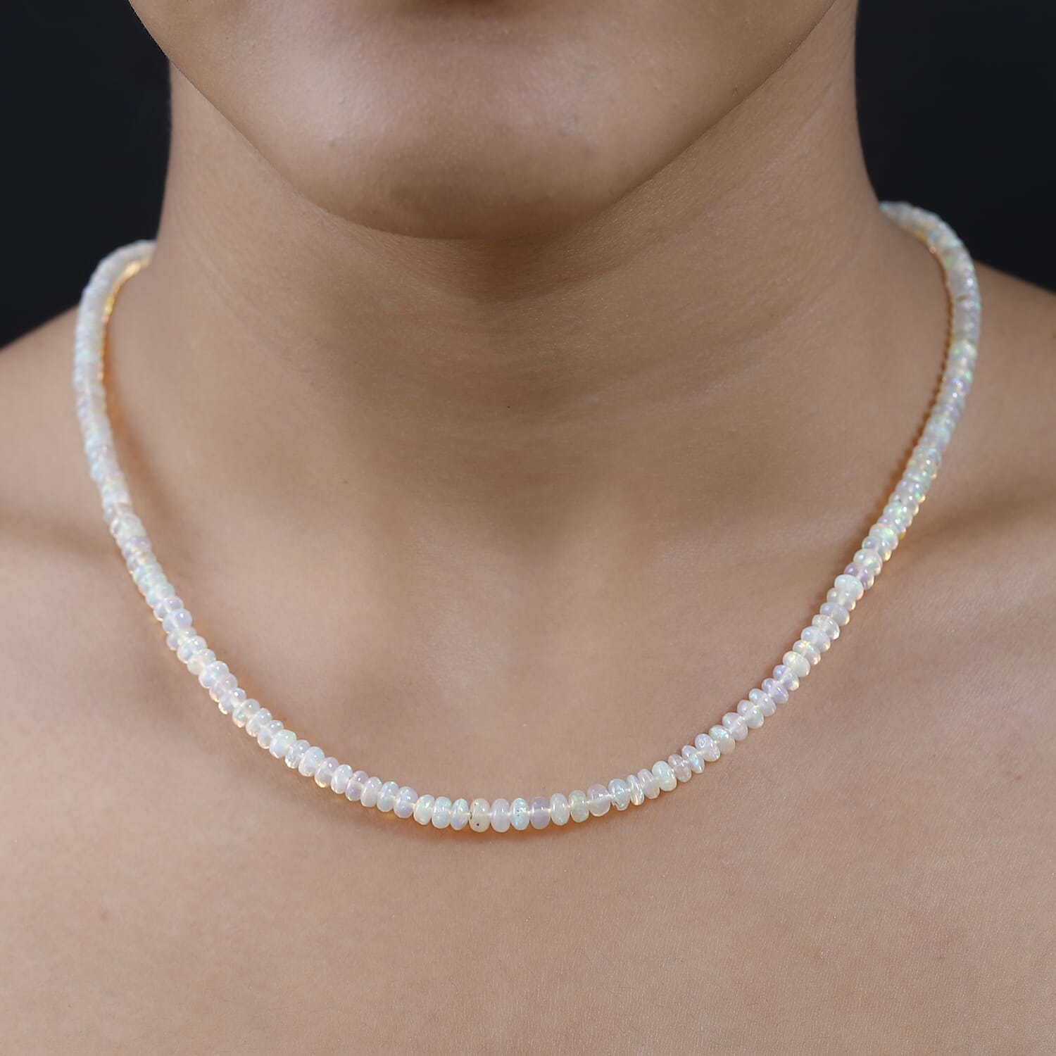 AAAA Natürliche, äthiopische Welo Opal Halskette, AGI zertifiziert und geprüft, ca. 45 cm+ 5 cm Extender, 585 Gelb Gold ca. 40.00 ct