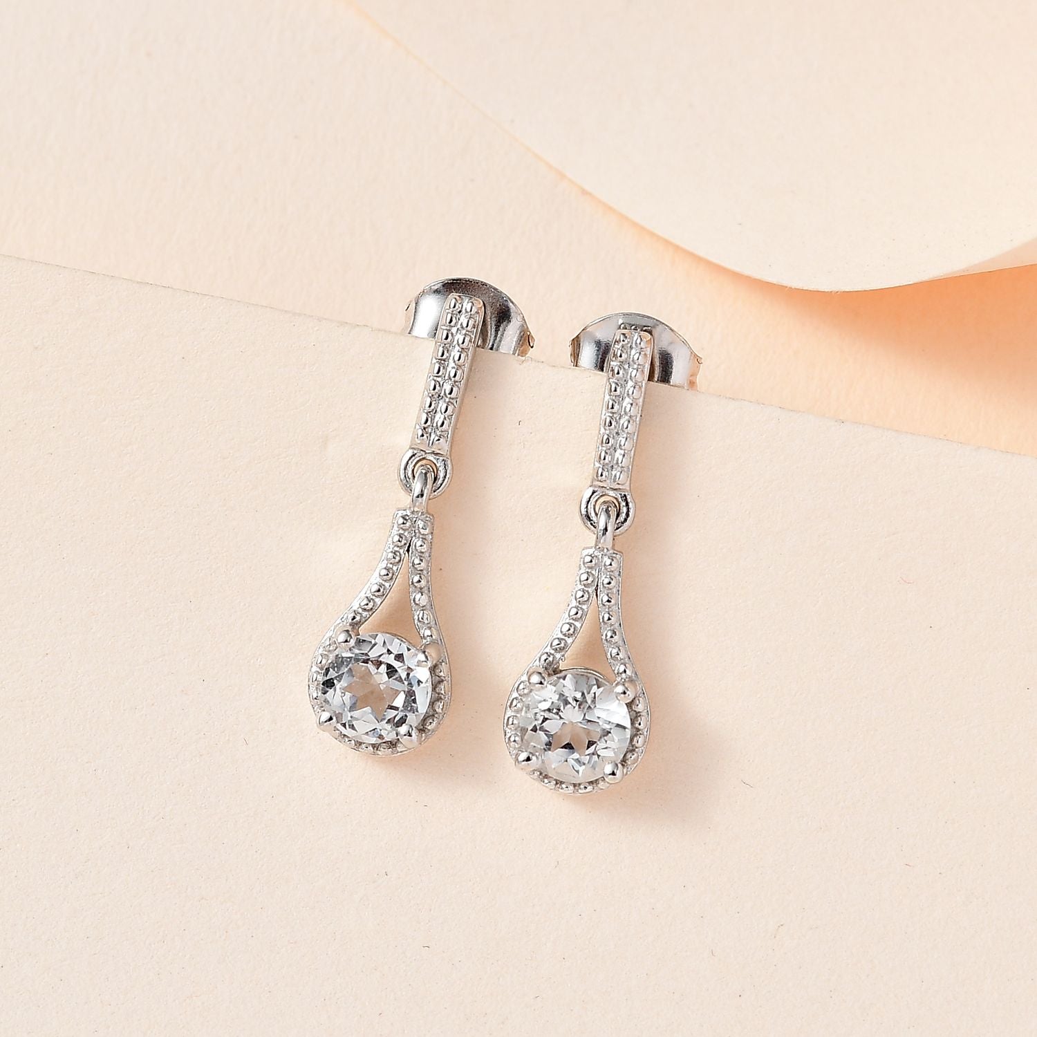 Weiße Topas Ohrringe, 925 Silber platiniert, ca. 1.13 ct