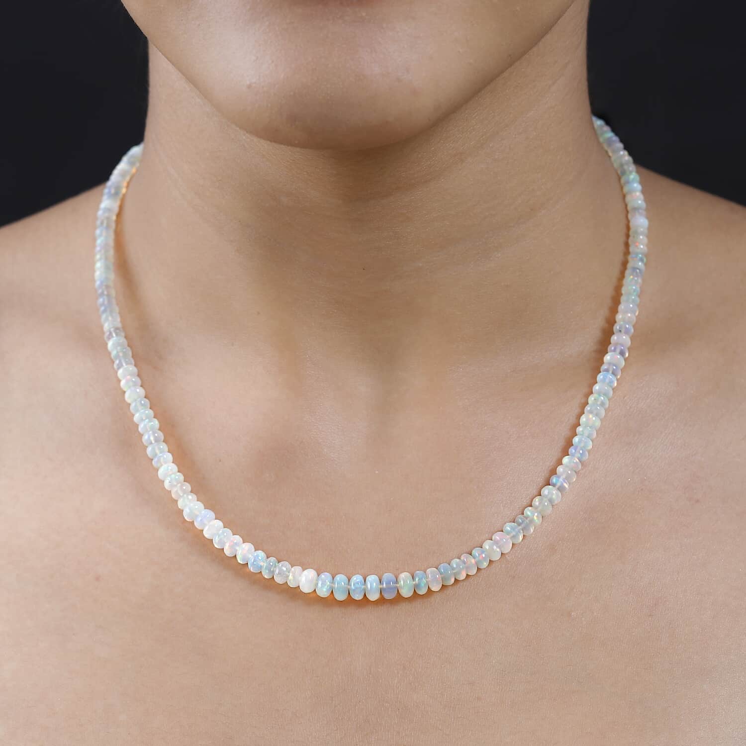AAA Natürlicher, äthiopischer Welo Opal Halskette ca. 45 cm 585 Gold ca. 48,75 ct.