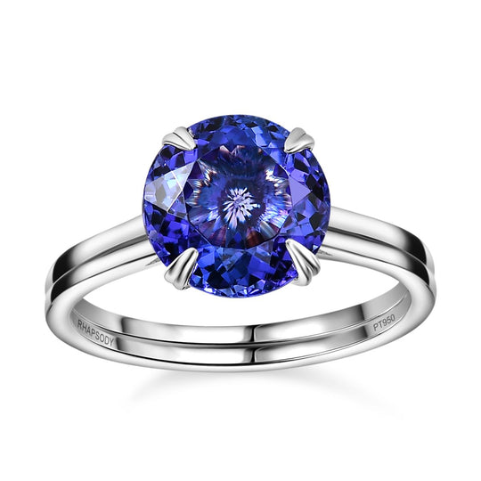 AAAA Tansanit, Weißer Diamant Ring 950 Platin ca. 4.88 ct