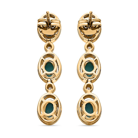 Amerikanische natürliche Sleeping Beauty Türkis, Weißer Zirkon Ohrringe, 925 Silber Gelbgold Vermeil ca. 2.94 ct