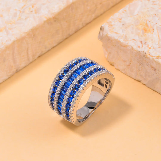 Blauer Zirkonia Ring, 925 Silber rhodiniert, ca. 3.69 ct