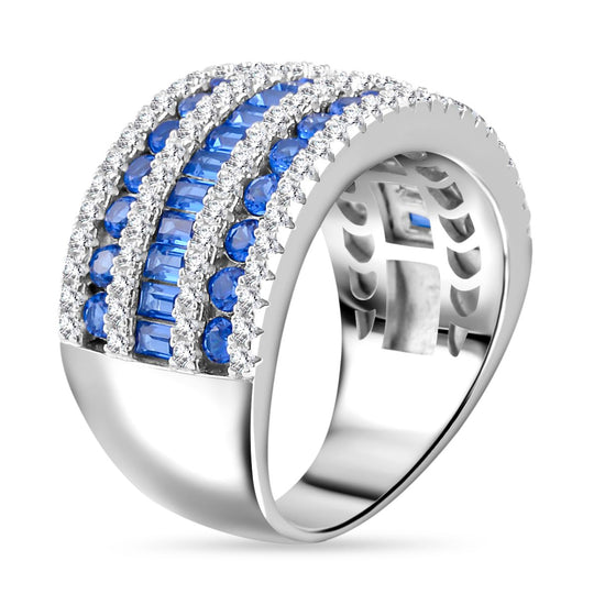 Blauer Zirkonia Ring, 925 Silber rhodiniert, ca. 3.69 ct