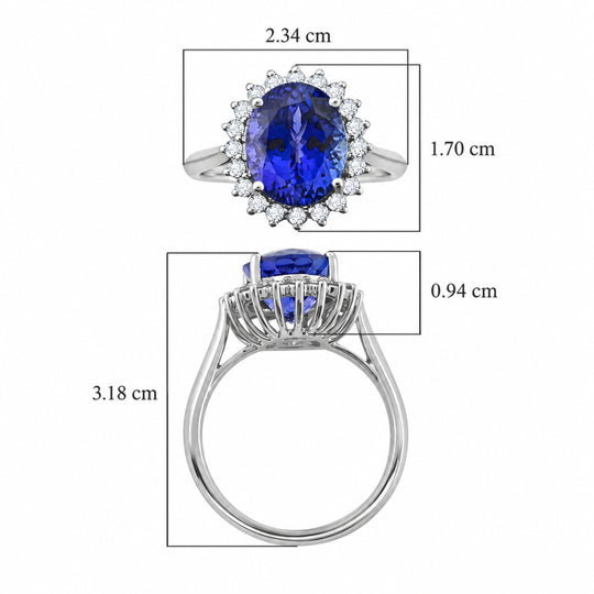 Rhapsody AAAA Tansanit, Weißer Diamant AGI zertifiziert Ring 950 Platin (Größe 20.00)  ca. 4.50 ct           (8-13 Werktage Lieferzeit)