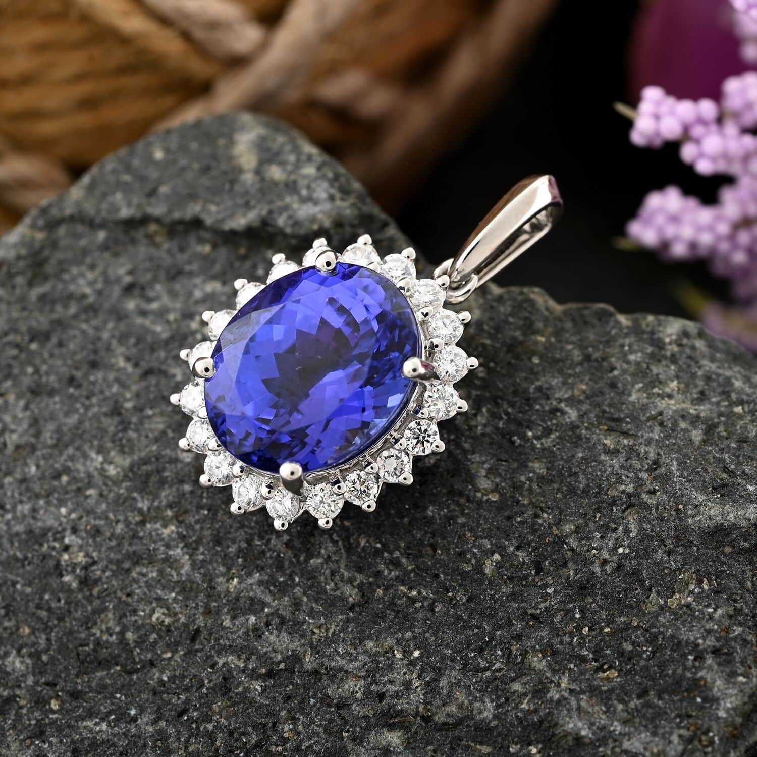 Rhapsody AAAA Tansanit, Weißer Diamant Anhänger 950 Platin ca. 4,50 ct.
