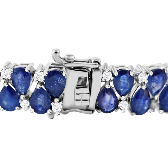Masoala Saphir (Fissure gefüllt), Weißer Zirkon Armband ca. 20 cm 925 Silber rhodiniert ca. 41,97 ct.