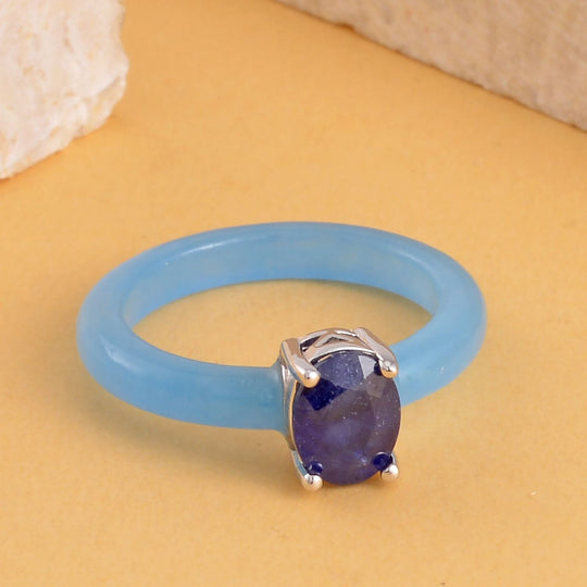 Blaue Jade, Masoala Saphir (Fissure gefüllt) Ringe 925 Silber rhodiniert ca. 8.10 ct