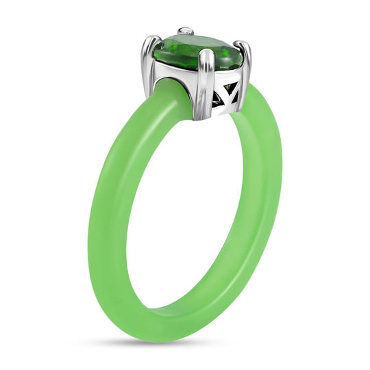 Grüne Jade, Natürlicher Chromdiopsid Ringe 925 Silber rhodiniert (Größe 17.00) ca. 8.10 ct