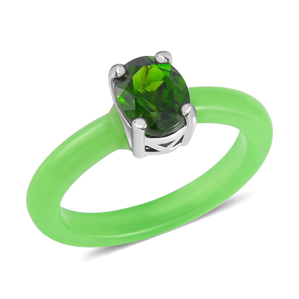 Grüne Jade, Natürlicher Chromdiopsid Ringe 925 Silber rhodiniert (Größe 17.00) ca. 8.10 ct