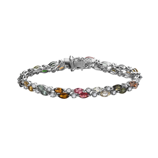 Mehrfach-Turmalin, Weißer Zirkon Armband ca. 19 cm 925 Silber platiniert ca. 12,59 ct.