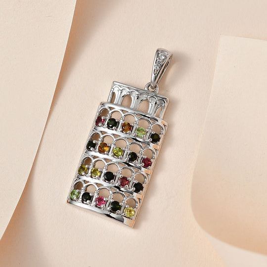 GP Bella Italia Kollektion - Mehrfach Turmalin, Weißer Zirkon Anhänger 925 Silber platiniert ca. 0.92 ct