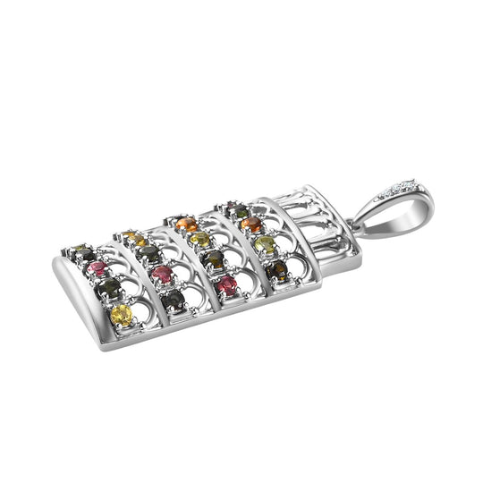 GP Bella Italia Kollektion - Mehrfach Turmalin, Weißer Zirkon Anhänger 925 Silber platiniert ca. 0.92 ct