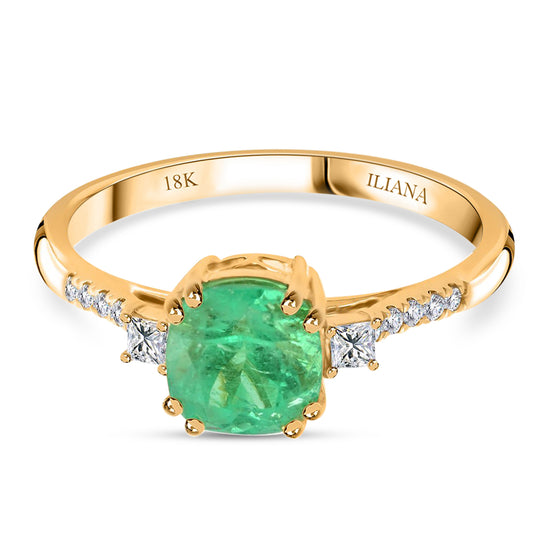 Iliana AAA Kolumbianischer Smaragd, Weißer Diamant Ring 750 Gold (Größe 20.00) ca. 1.80 ct