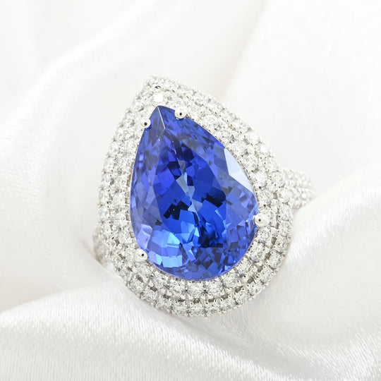AAAA Tansanit, Weißer Diamant AGI zertifiziert Ring 950 Platin (Größe 19.00) (10-15 Werktage Lieferzeit) ca. 5.10 ct