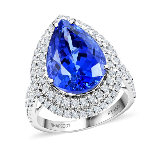 AAAA Tansanit, Weißer Diamant AGI zertifiziert Ring 950 Platin (Größe 19.00) (10-15 Werktage Lieferzeit) ca. 5.10 ct