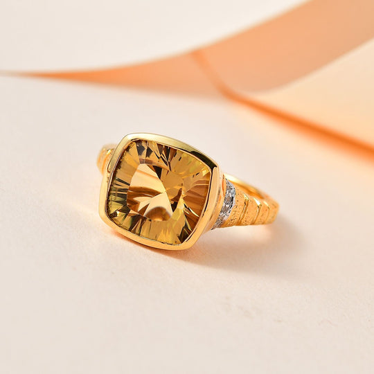 Citrin, Weißer Zirkon Ring, 925 Silber Gelbgold Vermeil ca. 4.50 ct