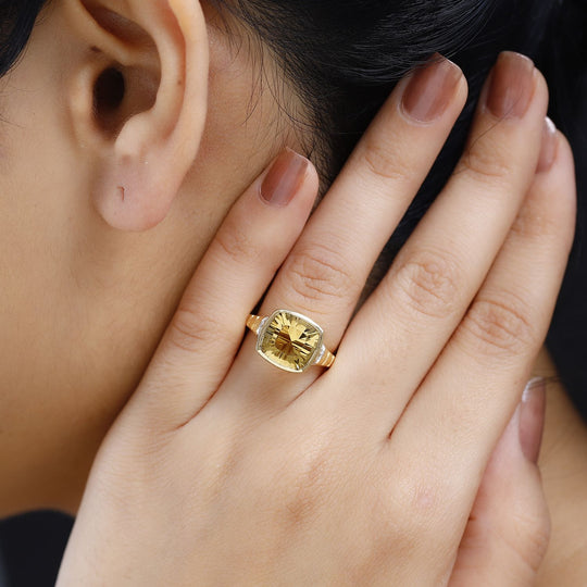 Citrin, Weißer Zirkon Ring, 925 Silber Gelbgold Vermeil ca. 4.50 ct