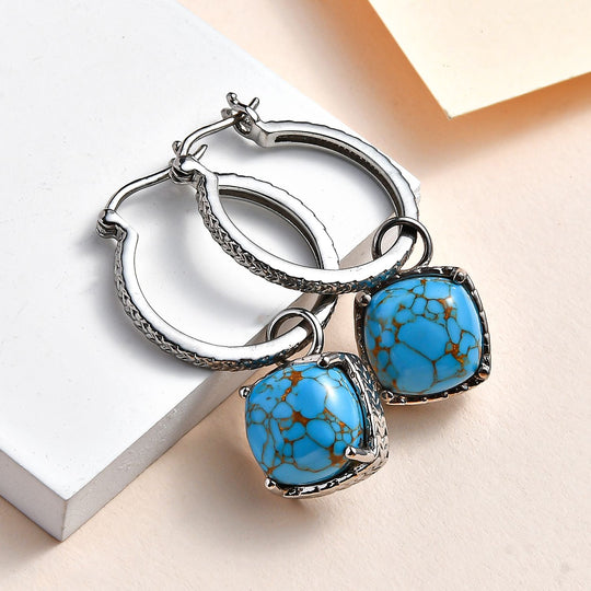 Blaues Türkis Ohrringe Edelstahl, ca. 10.41 ct