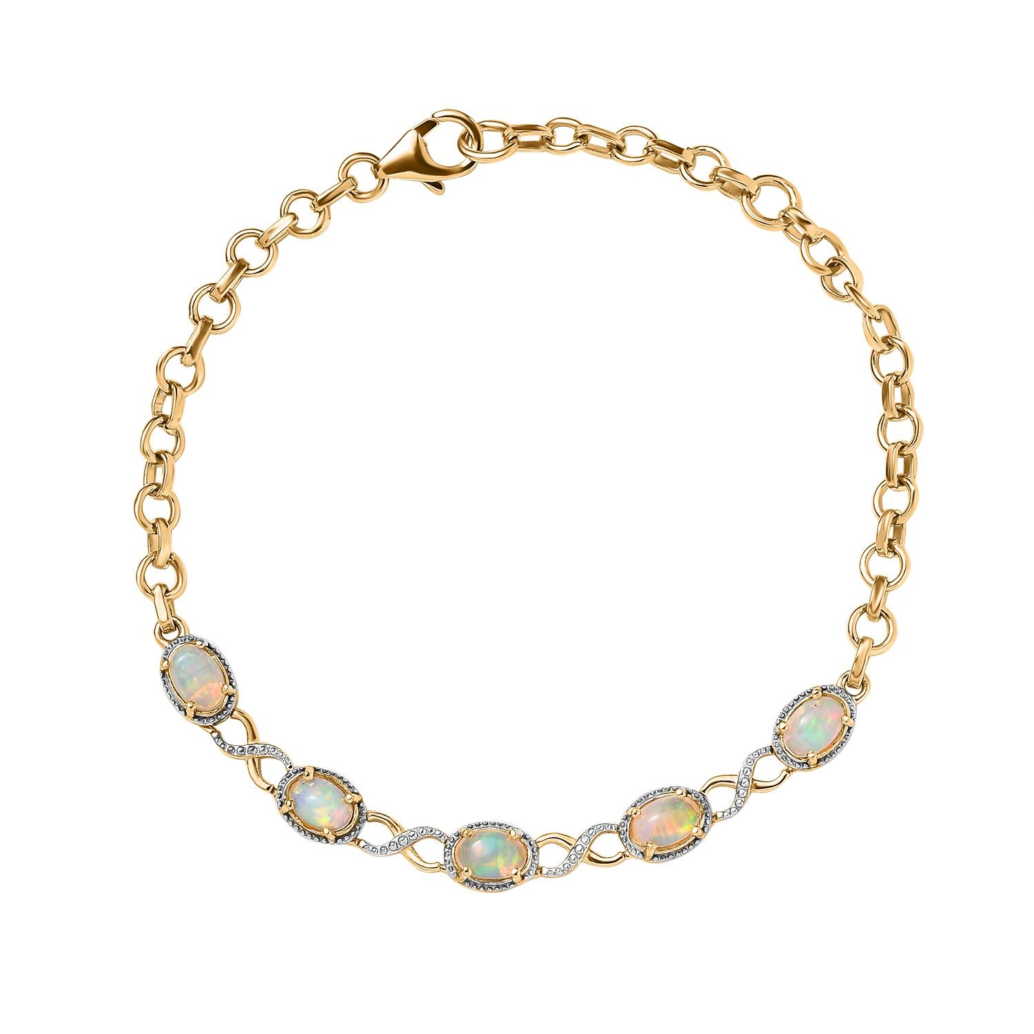AA Natürlicher, äthiopischer Welo Opal Armband ca. 18 cm 925 Silber Gelbgold Vermeil ca. 1,68 ct.