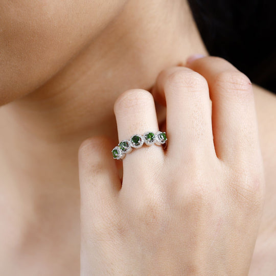 Natürlicher Chromdiopsid Ring, 925 Silber platiniert, ca. 0.72 ct