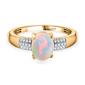 AA Natürlicher, äthiopischer Welo Opal, Weißer Diamant Ring, 925 Silber Gelbgold Vermeil, (Größe 17.00) ca. 1.30 ct