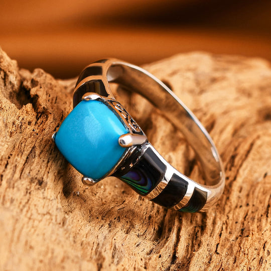 AA Sleeping Beauty Türkis, Abalone Muschel Ring 925 Silber (Größe 20.00) ca. 3,34 ct