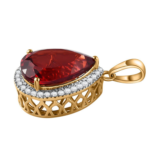 Lab Created Padparadscha-Saphir, Weißer Zirkon Anhänger 925 Silber Gelbgold Vermeil ca. 17,07 ct.