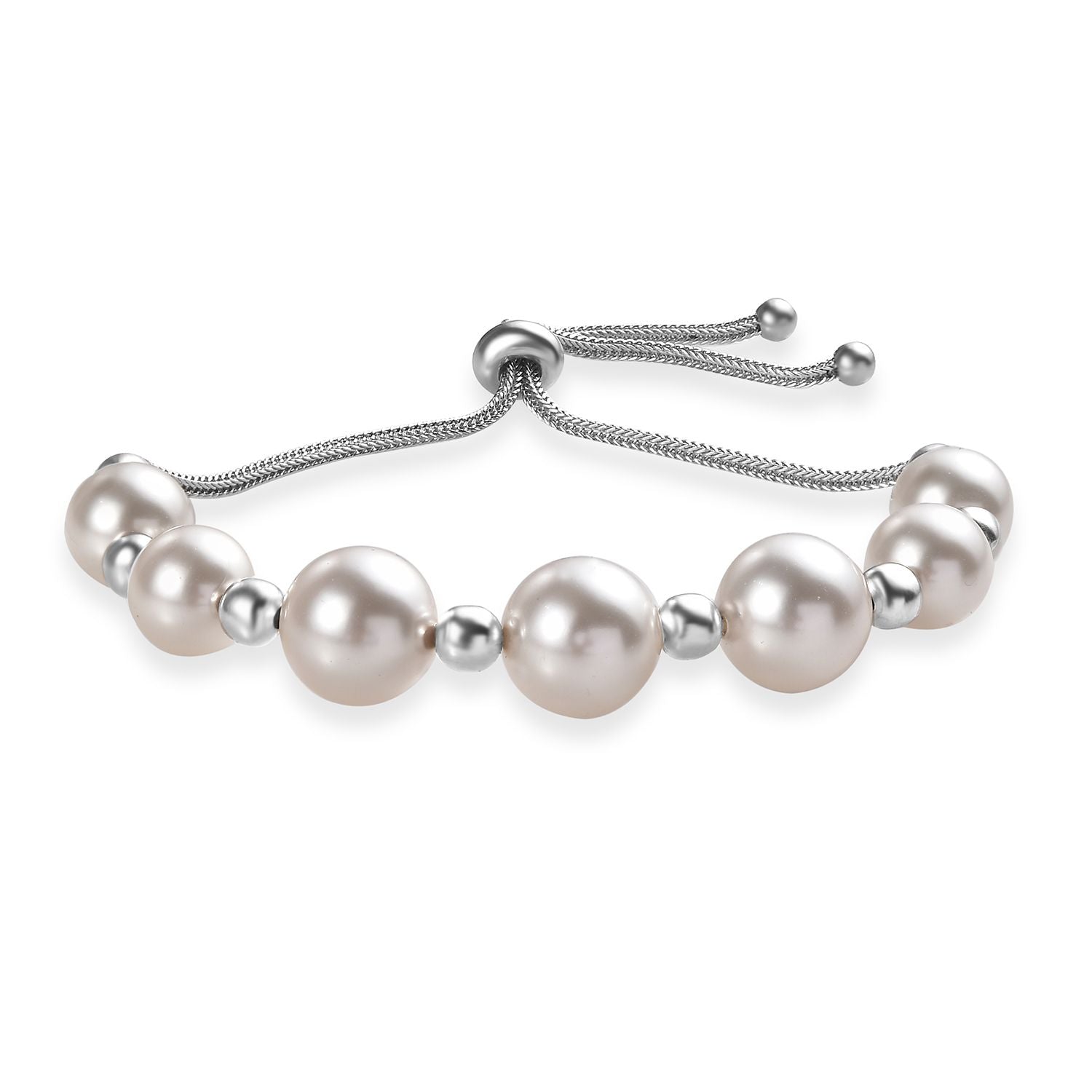 Kristall aus weißer Perle (12mm) Armband, 26,75cm, Edelstahl