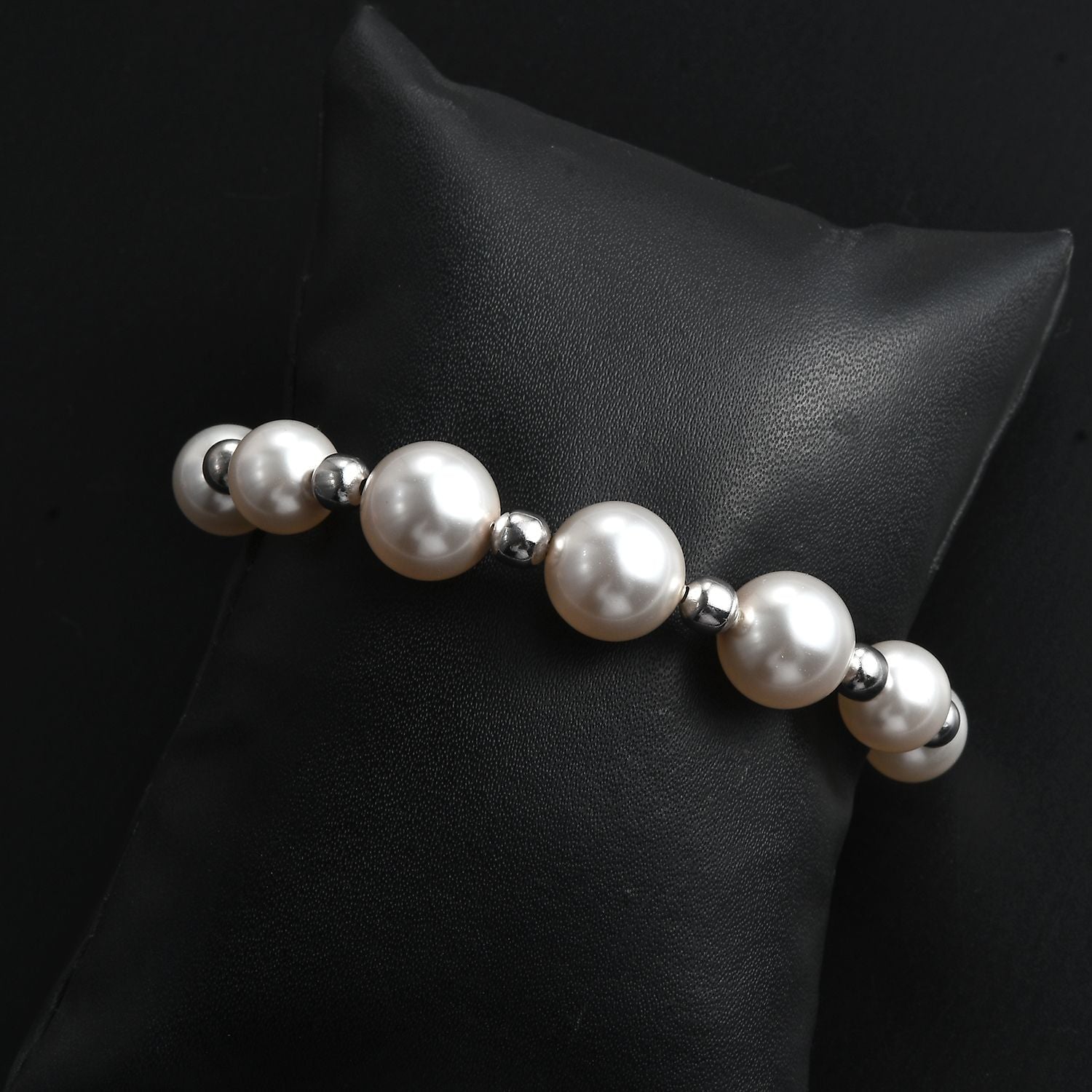 Kristall aus weißer Perle (12mm) Armband, 26,75cm, Edelstahl
