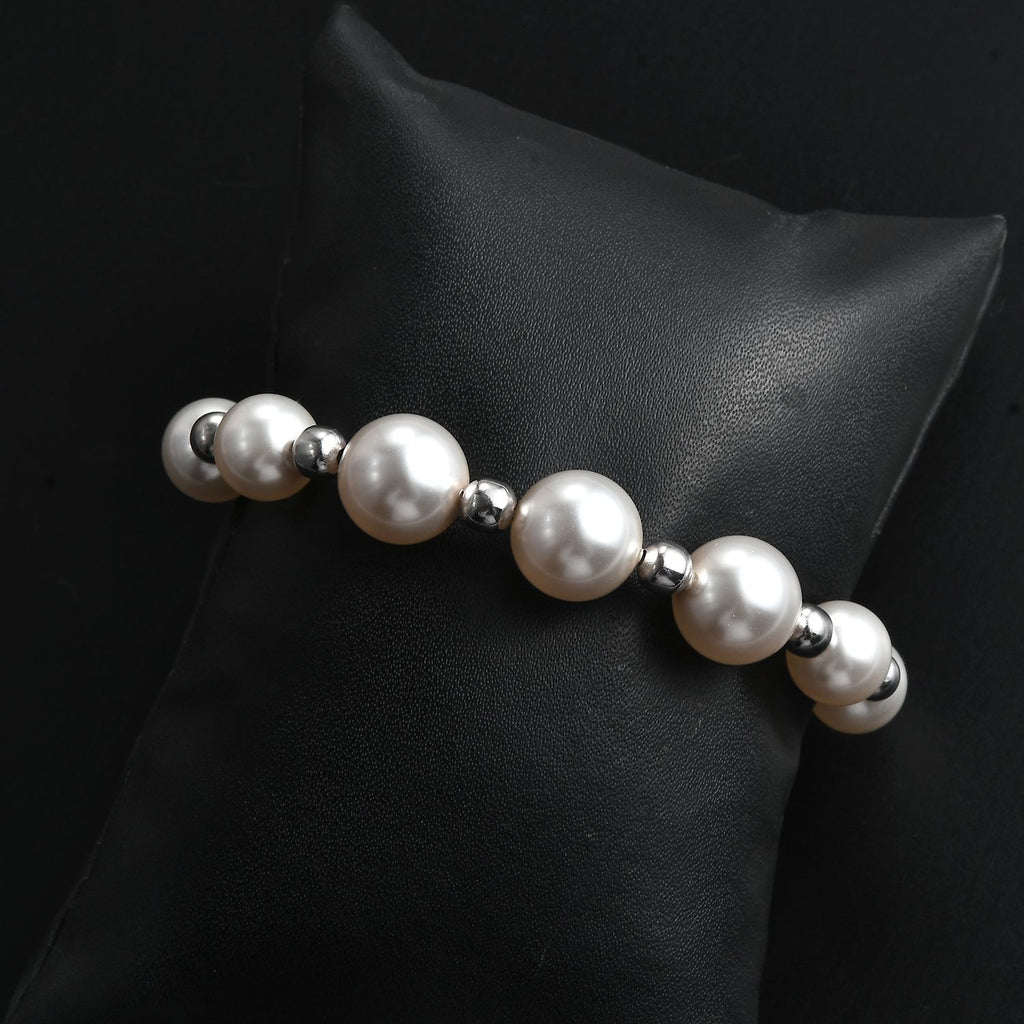 Kristall aus weißer Perle (12 mm) Armband ca. 26.75 cm 316L Edelstahl