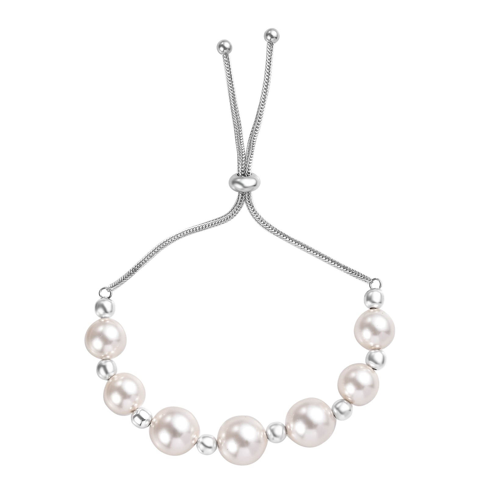 Kristall aus weißer Perle (12mm) Armband, 26,75cm, Edelstahl