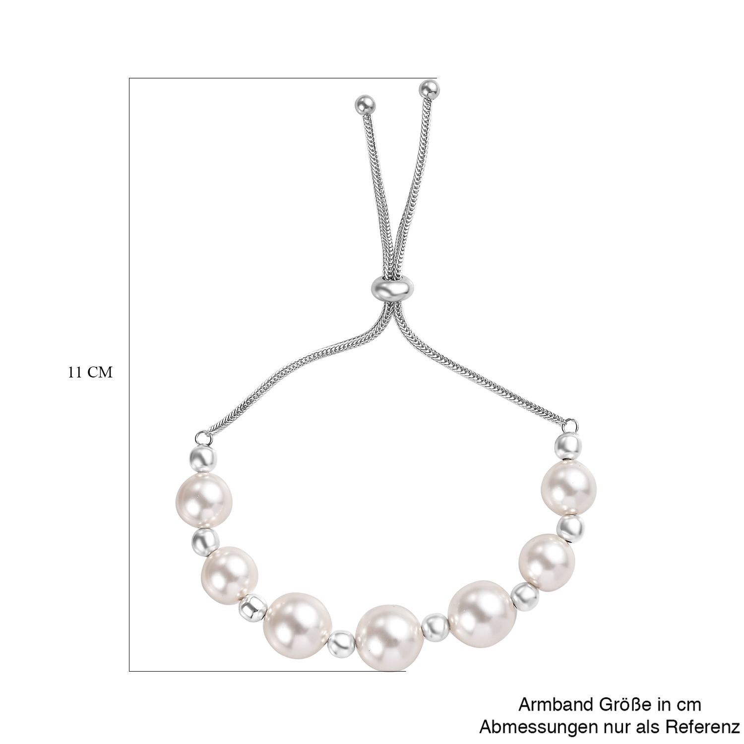 Kristall aus weißer Perle (12mm) Armband, 26,75cm, Edelstahl