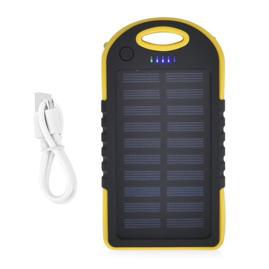 Multifunktionale Solar-Powerbank mit LED-Taschenlampe und Leistungsanzeige, 5000 Mah, USB- und Micro-USB-Anschluss, Rosa