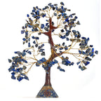Lapislazuli-Energiebaum mit 230 Edelsteinblättern und Edelsteinpyramidensockel, 23 cm, Lapislazuli