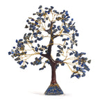 Lapislazuli-Energiebaum mit 230 Edelsteinblättern und Edelsteinpyramidensockel, 23 cm, Lapislazuli