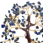 Lapislazuli-Energiebaum mit 230 Edelsteinblättern und Edelsteinpyramidensockel, 23 cm, Lapislazuli