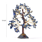 Lapislazuli-Energiebaum mit 230 Edelsteinblättern und Edelsteinpyramidensockel, 23 cm, Lapislazuli