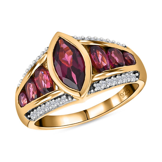 Rhodolith Granat Ringe 925 Silber Gelbgold Vermeil ca. 2,66 ct