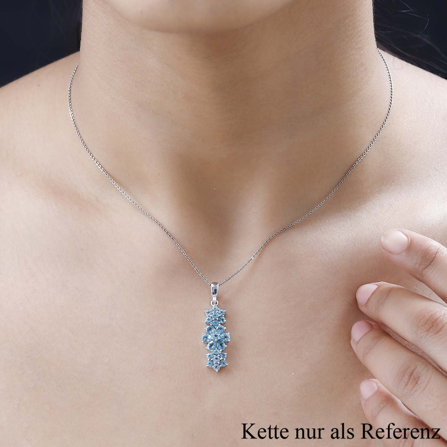Blauer Apatit Anhänger 925 Silber platiniert ca. 2,31 ct.
