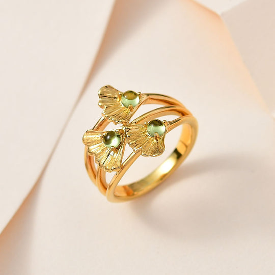 GP Italienische Garten Kollektion - AA Natürlicher Peridot, Kanchanaburi Blauer Saphir Ring, 925 Silber Gelbgold Vermeil ca. 0.53 ct