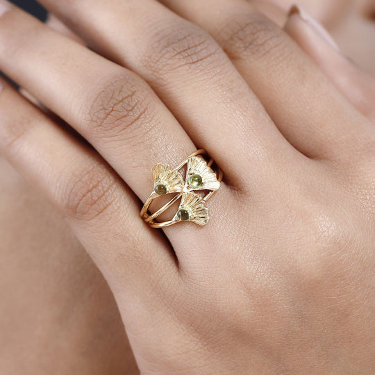 GP Italienische Garten Kollektion - AA Natürlicher Peridot, Kanchanaburi Blauer Saphir Ring, 925 Silber Gelbgold Vermeil ca. 0.53 ct