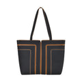 Echtleder Shopper, geometrisches Panel Design, 32x12x28, Schwarz
